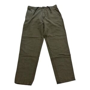 H&M Chino Pants Mens 33 Cropped Olive Green Linen Blend Zip Up Drawstring Casual